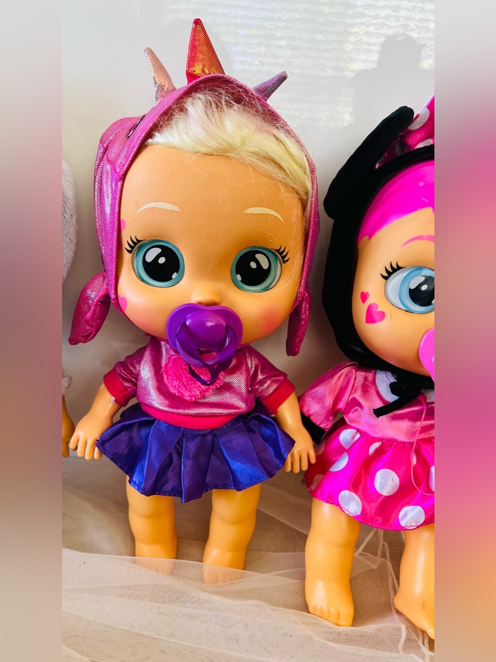 3 Pink and Purple Cry Baby Doll with Pacifier - Kids Toy